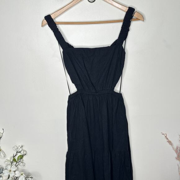 ABERCROMBIE & FITCH Linen Blend Cut Open Black Maxi Vacation Dress Sz M {3N16} - Picture 3 of 8